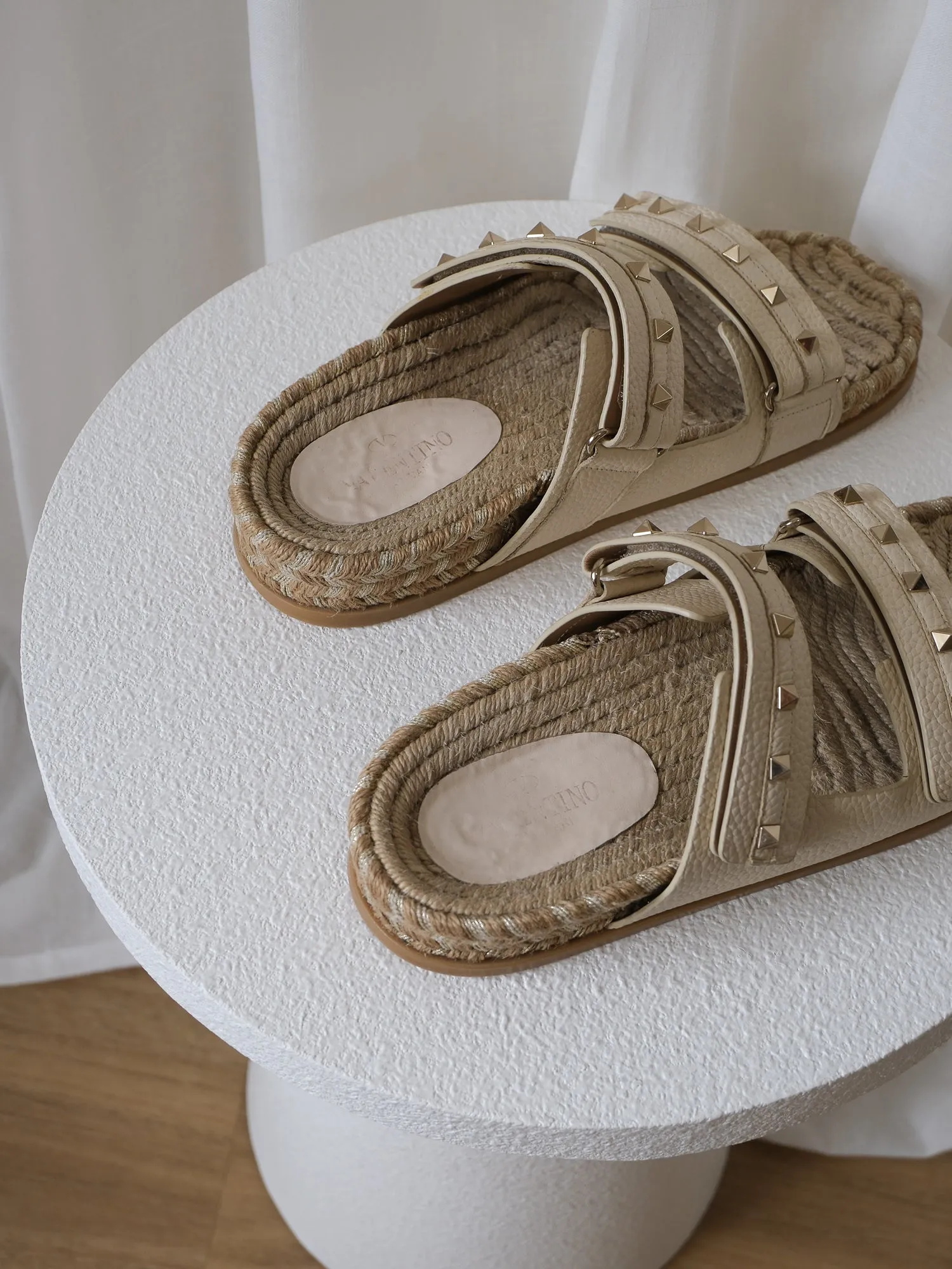 Rockstud Leather Espadrille Sandals, Size 40