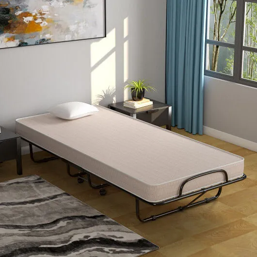 Rollaway Guest Bed with Sturdy Steel Frame and Memory Foam Mattress Made in Ital