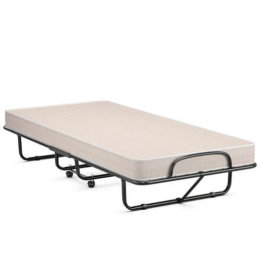 Rollaway Guest Bed with Sturdy Steel Frame and Memory Foam Mattress Made in Ital