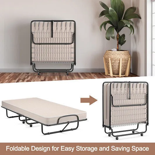 Rollaway Guest Bed with Sturdy Steel Frame and Memory Foam Mattress Made in Ital