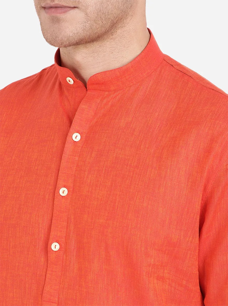 Rust Self Textured Regular Fit Modi Kurta | JadeBlue