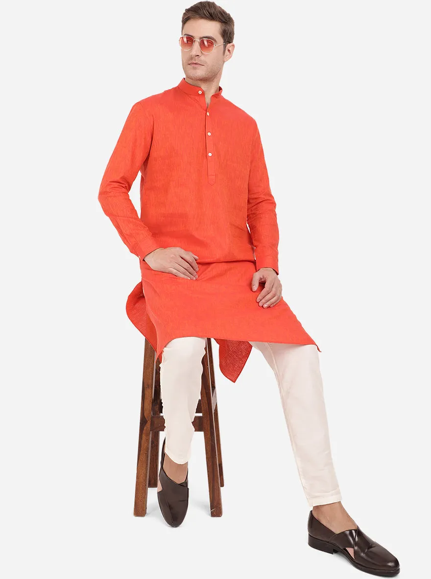 Rust Self Textured Regular Fit Modi Kurta | JadeBlue