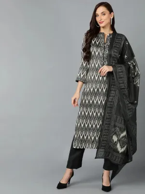 Silk Blend Charcoal Straight Kurta Pant With-VKSKD1817