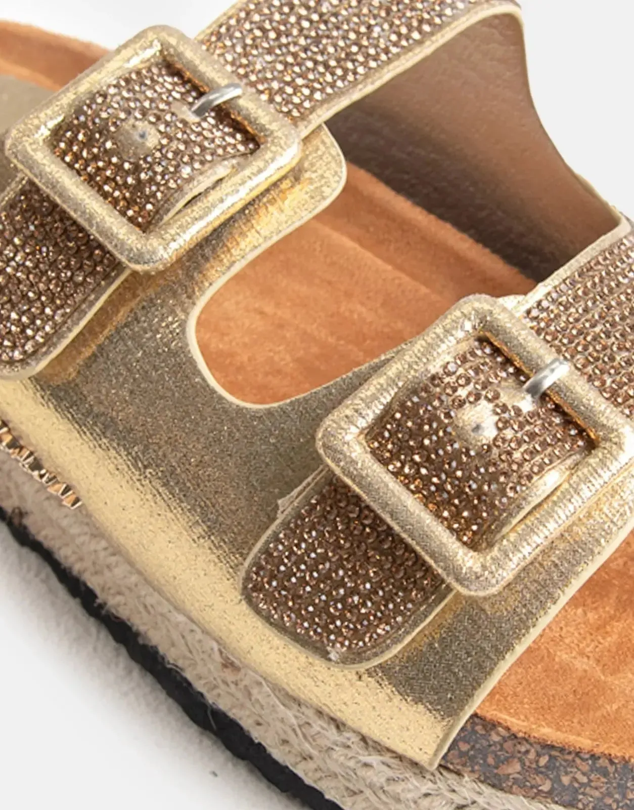 Sissy Boy Double Buckle Espadrille Slide Gold