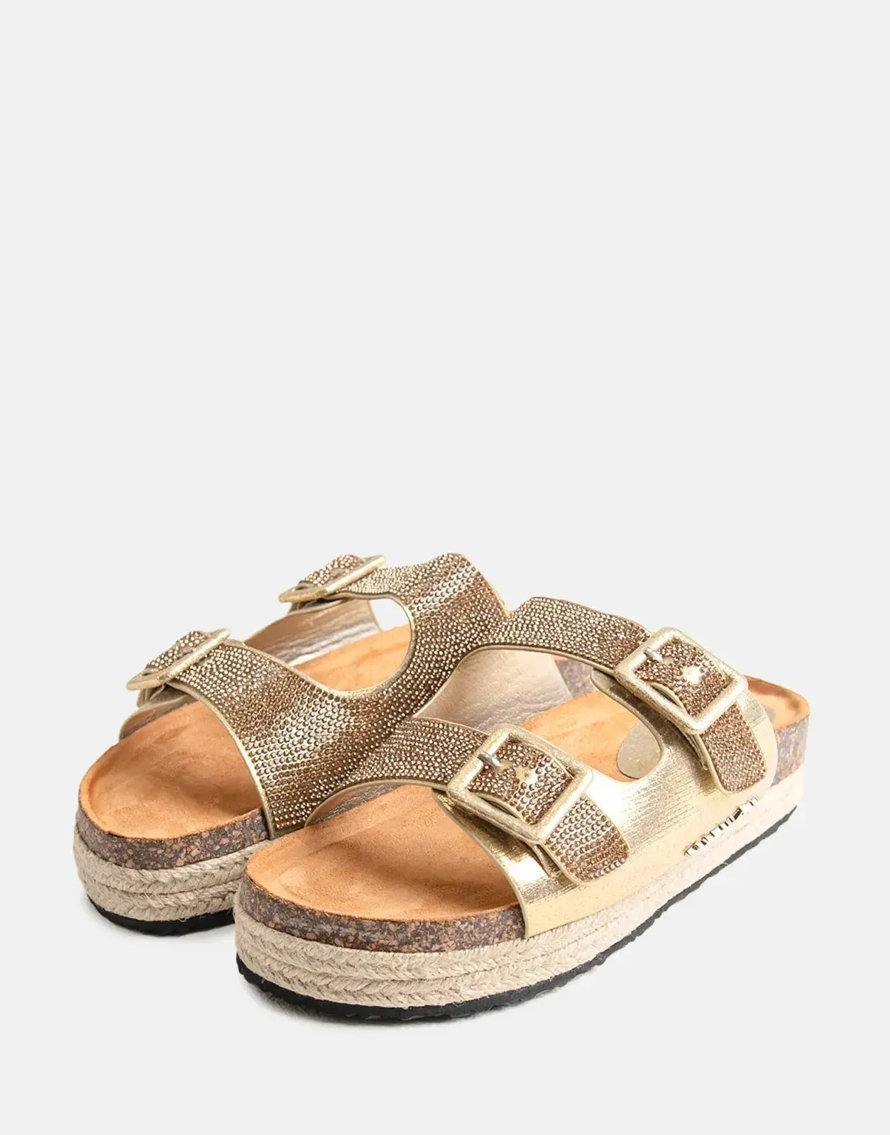 Sissy Boy Double Buckle Espadrille Slide Gold