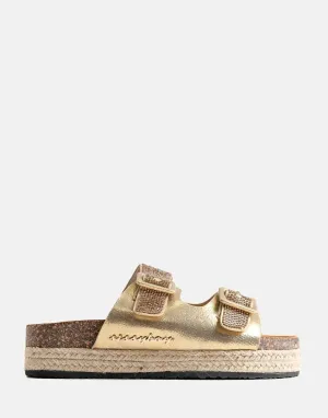 Sissy Boy Double Buckle Espadrille Slide Gold