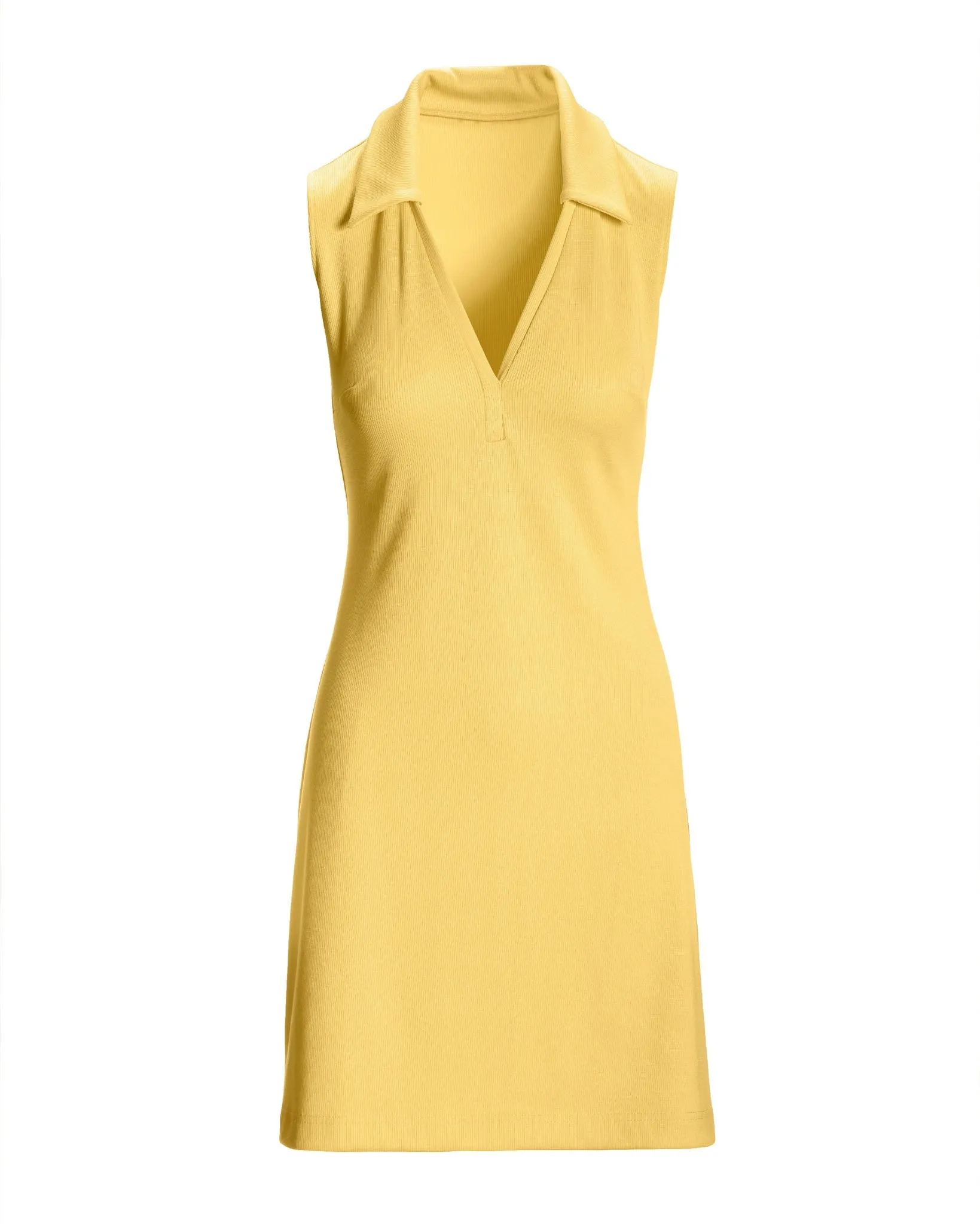 Sleeveless Collared Rib Knit Dress Lemon Drop
