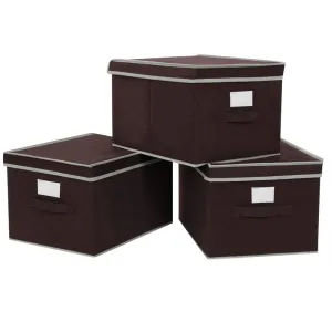 SONGMICS Large Storage Bins Cube Box with lids and Dual Non-woven Handles for Home Closet Bedroom Drawers Organizers Set of 3, Brown URLB40K