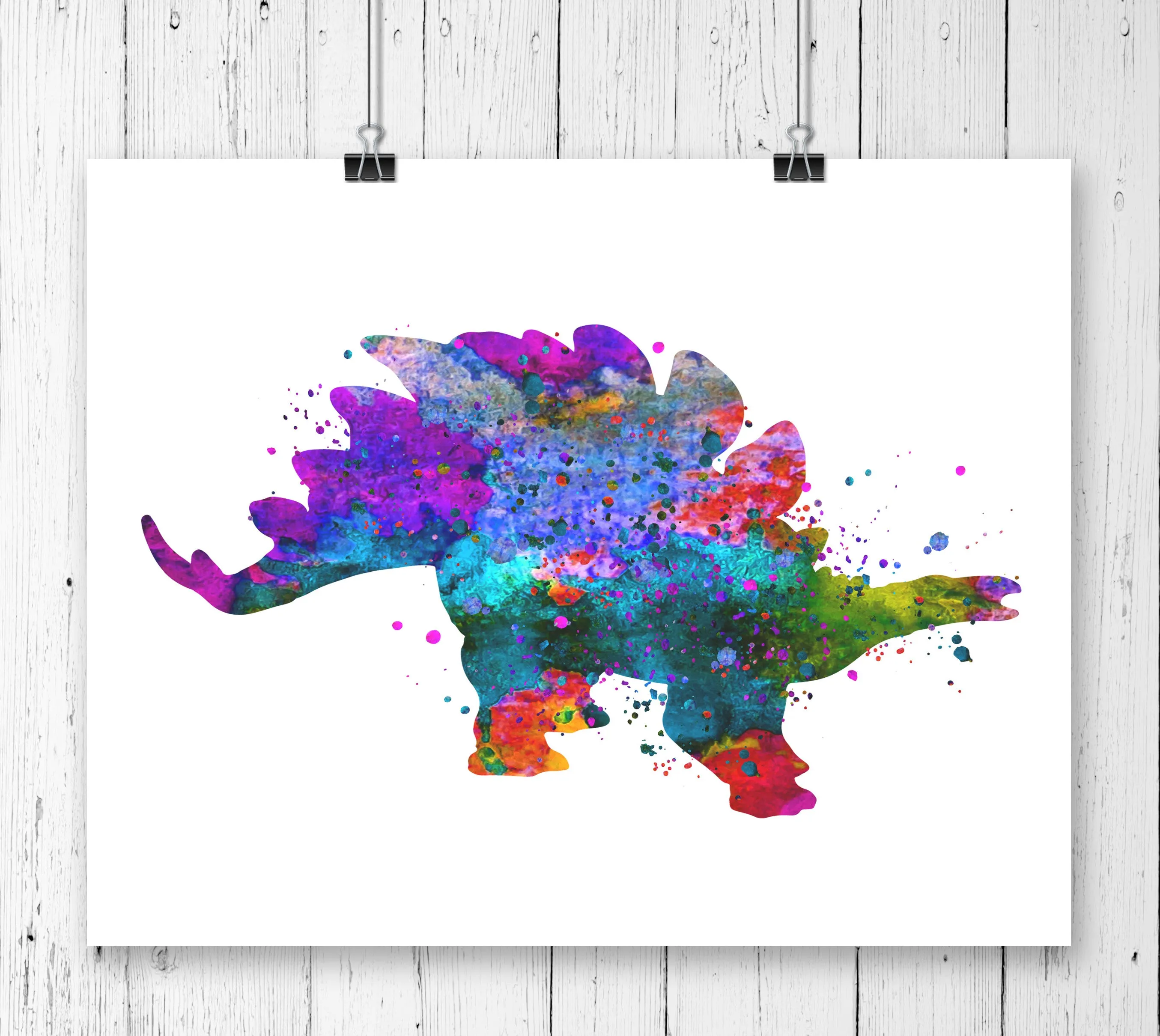 Stegosaurus  Watercolor  Art Print - Unframed