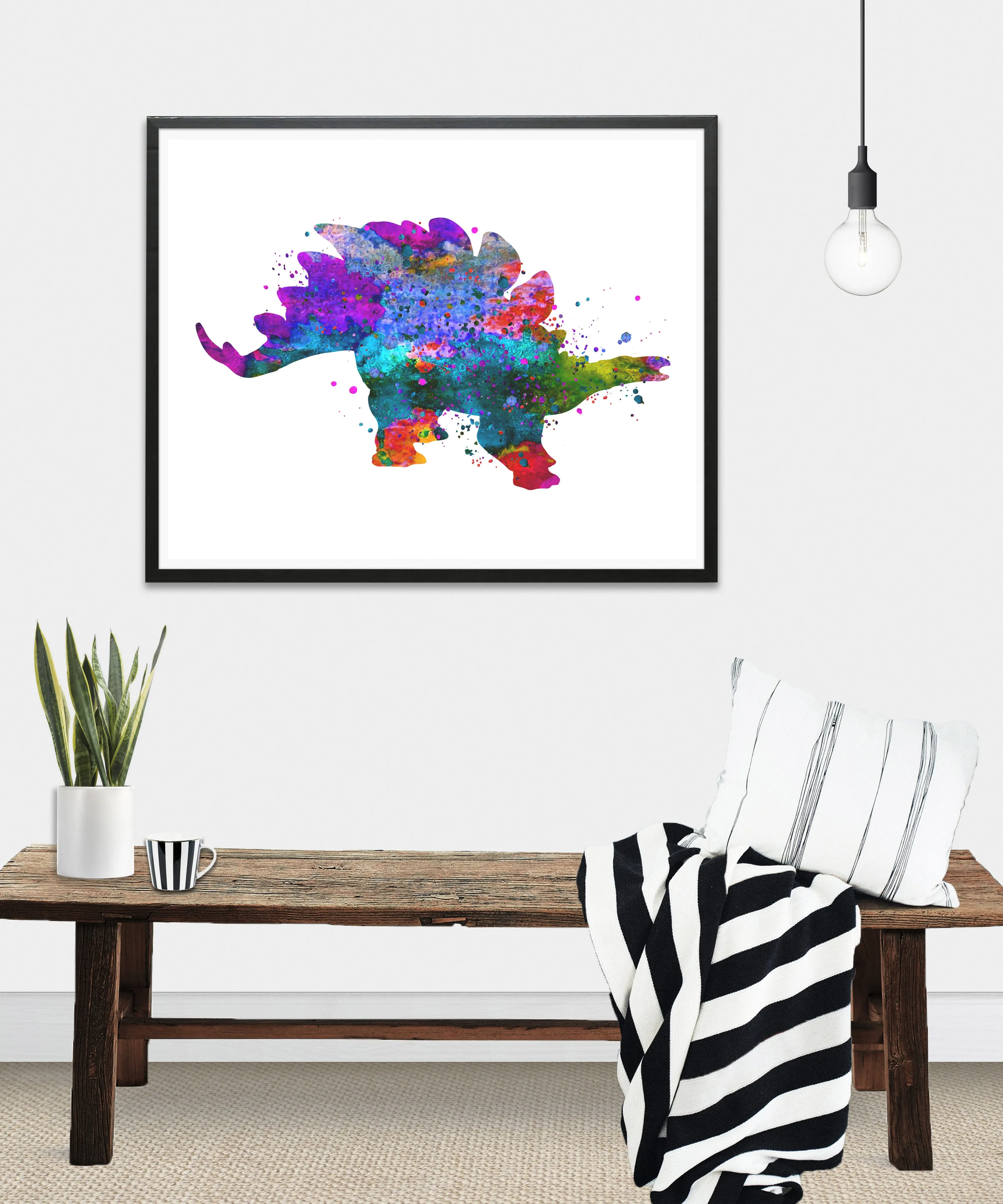Stegosaurus  Watercolor  Art Print - Unframed