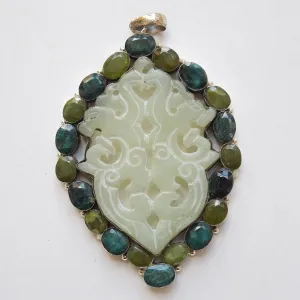 Sturdy Sterling Silver, Agate, Emerald and Olivine Pendant