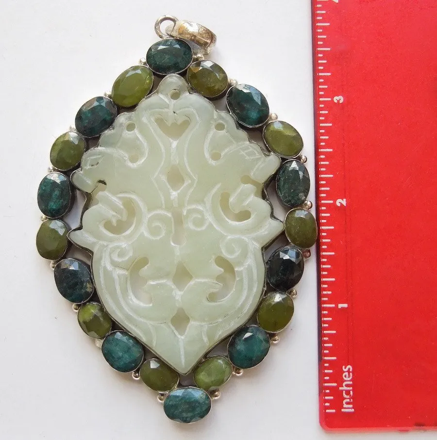 Sturdy Sterling Silver, Agate, Emerald and Olivine Pendant