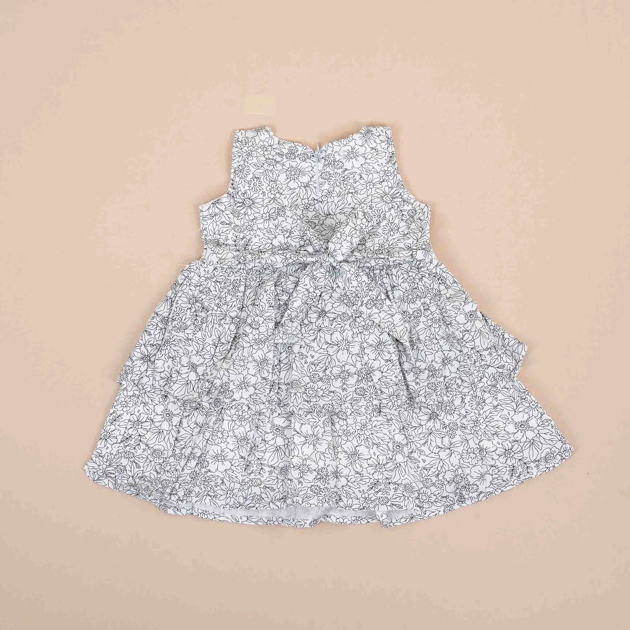 Stylish Cotton Frock for Girls – Black & White Floral Design