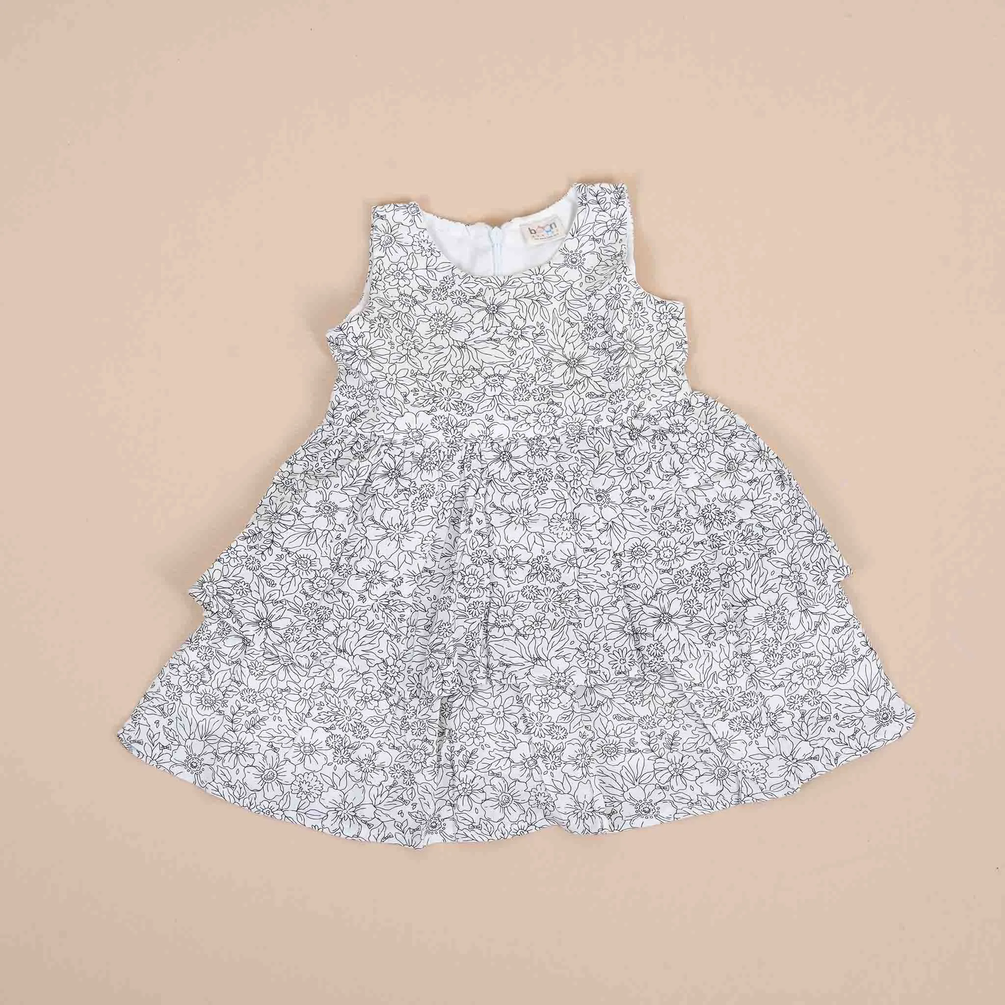 Stylish Cotton Frock for Girls – Black & White Floral Design