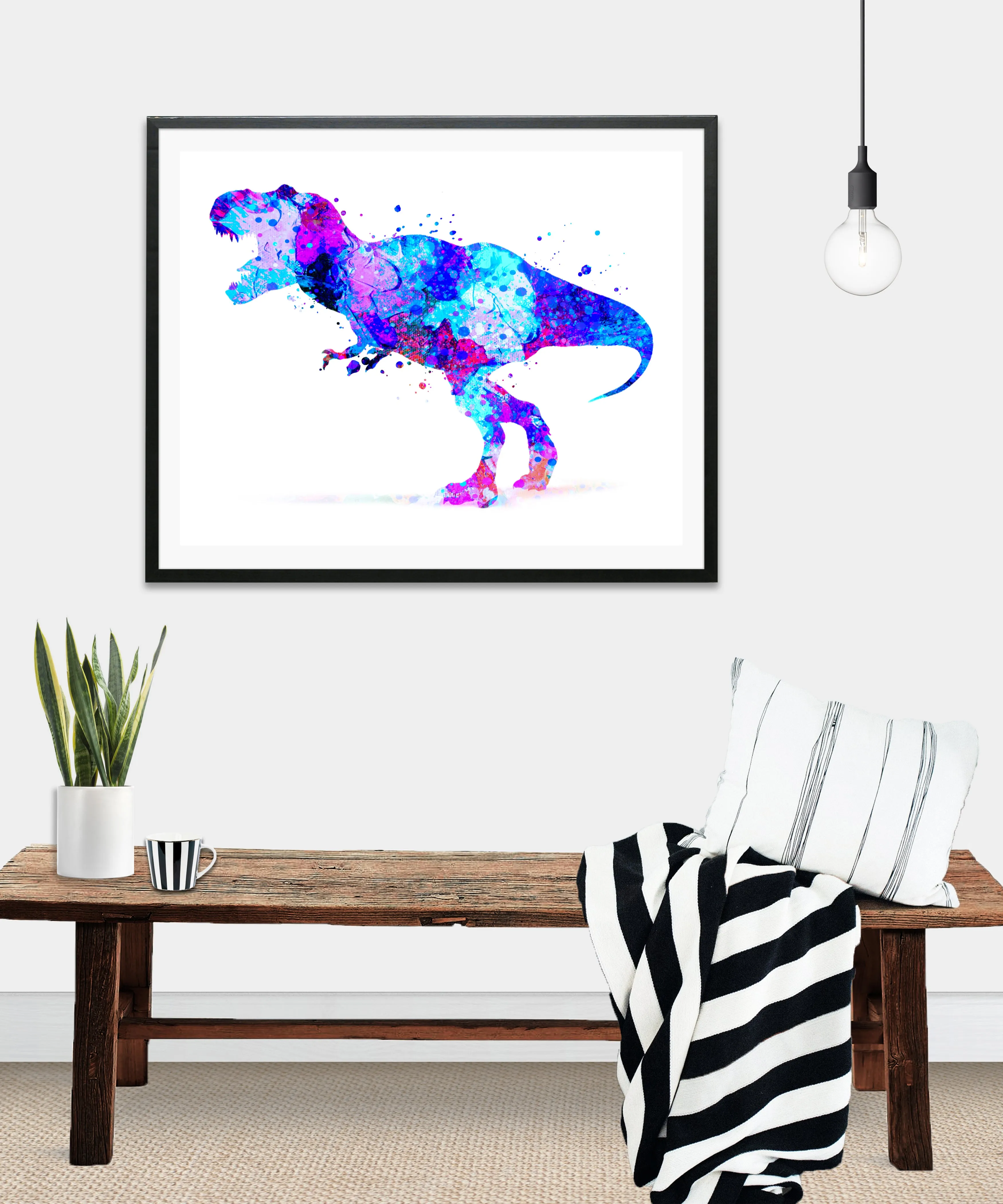T-Rex Dinosaur Watercolor Art Print - Unframed