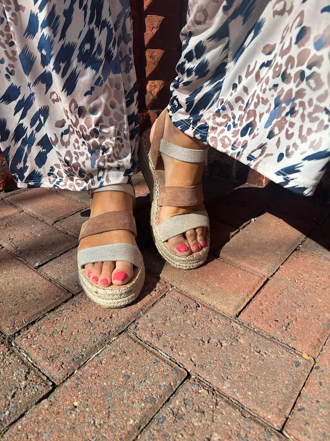 Tan Espadrille Wedge Strap Sandals