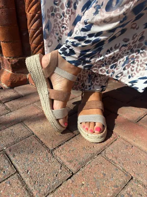 Tan Espadrille Wedge Strap Sandals