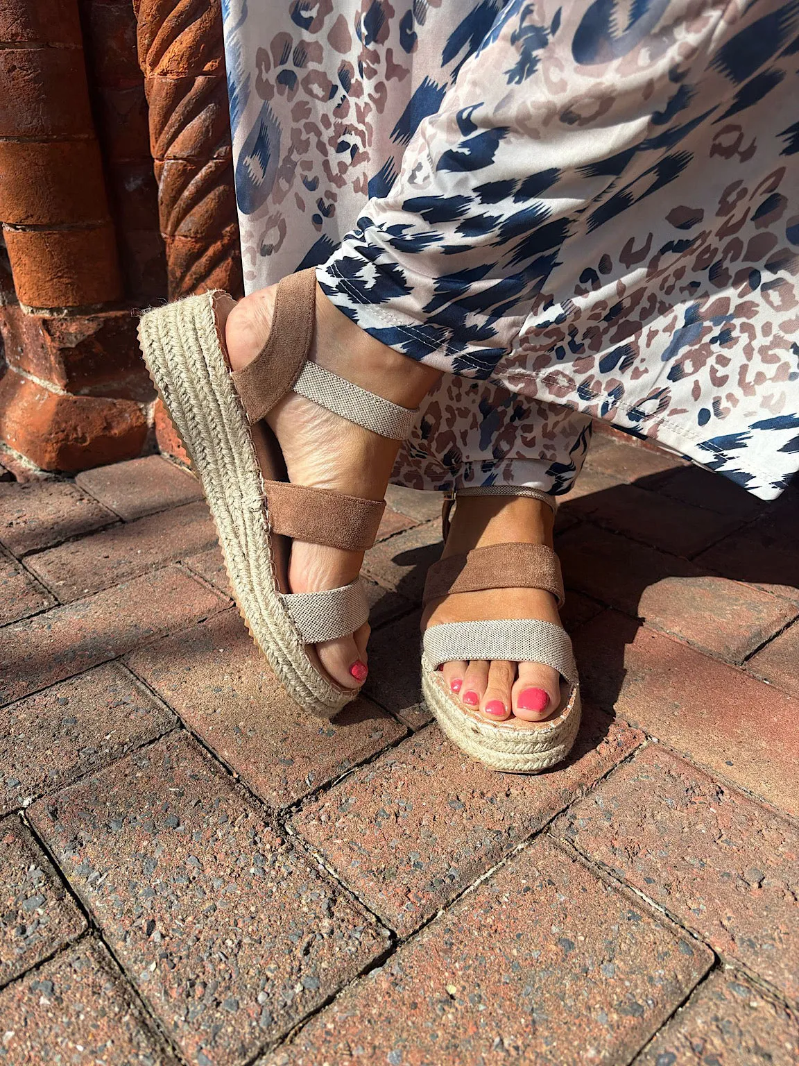 Tan Espadrille Wedge Strap Sandals