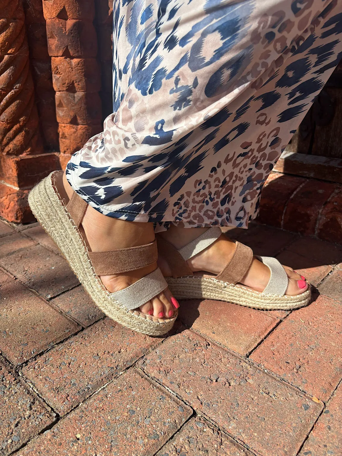 Tan Espadrille Wedge Strap Sandals