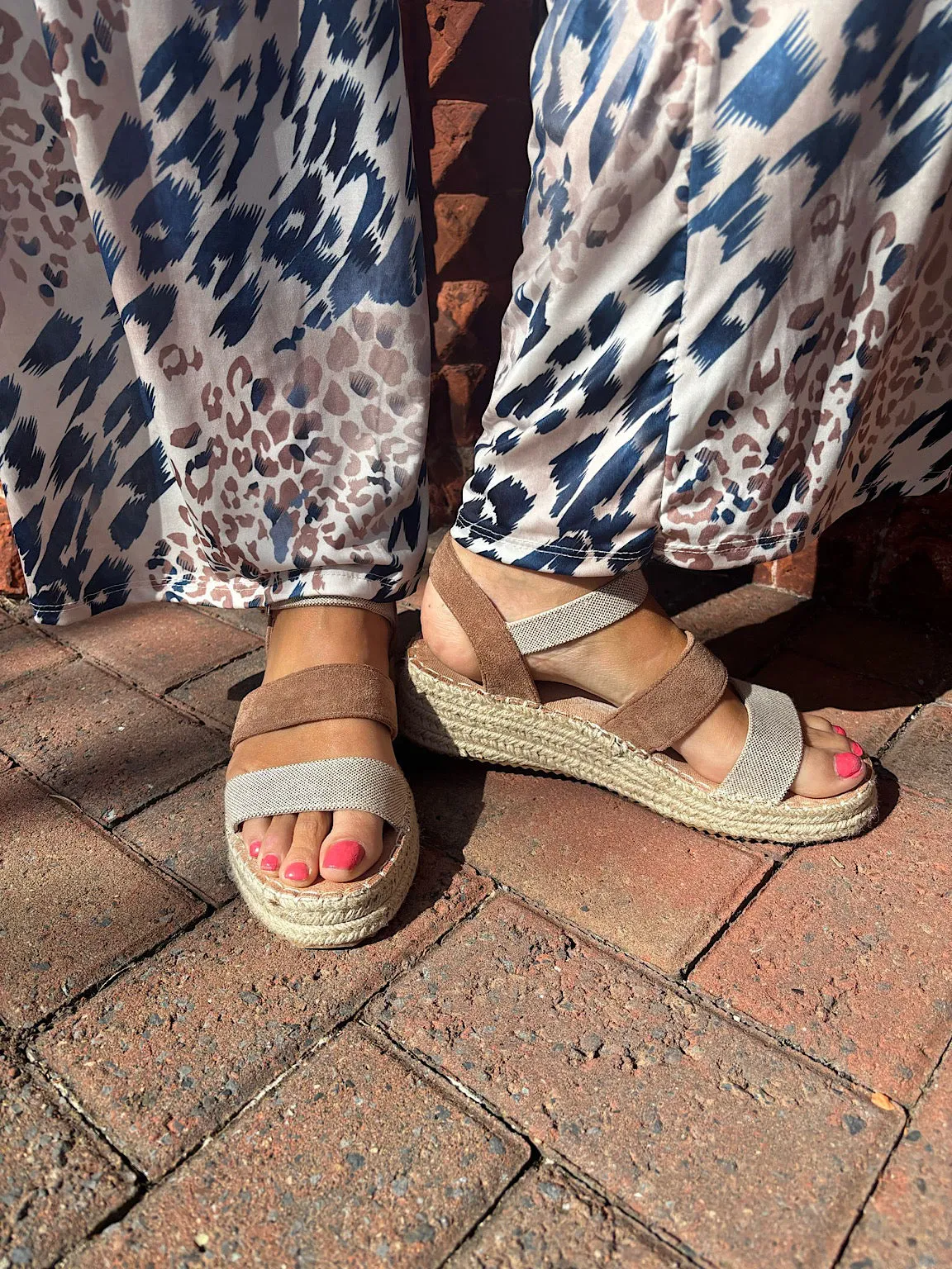 Tan Espadrille Wedge Strap Sandals