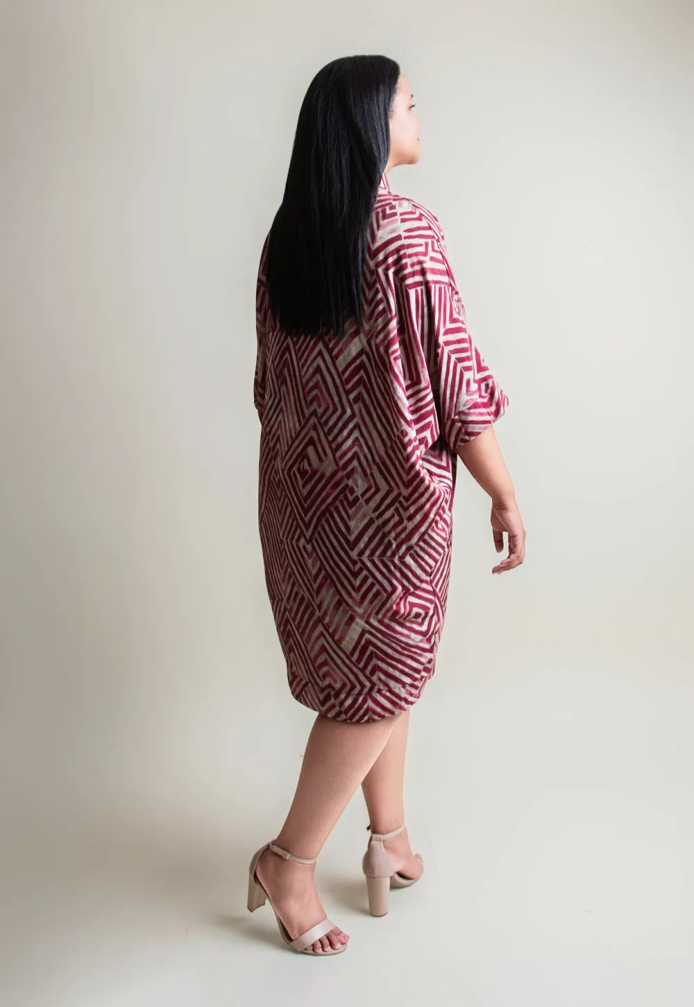 Trapeze shirt dress in Red aztec
