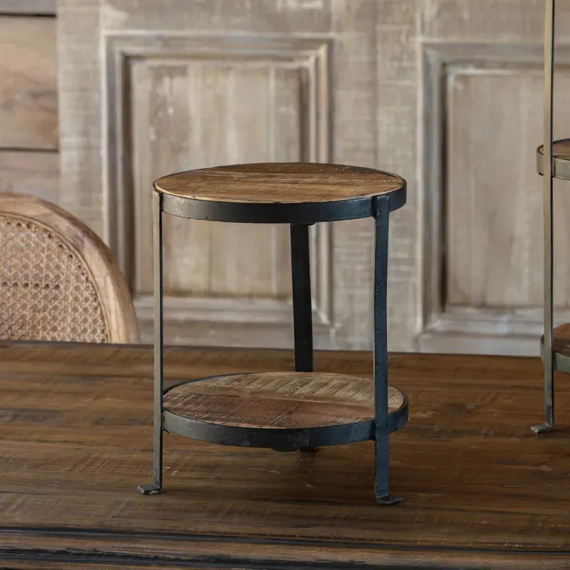 Two Tiered Iron And Rustic Wood Stand
