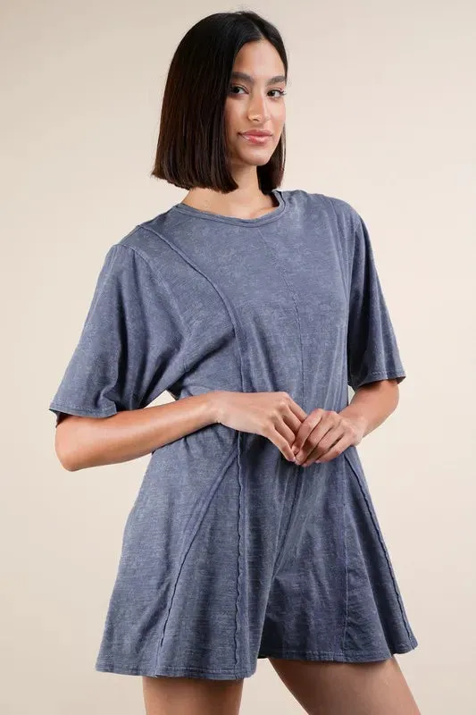 VERY J Mineral Washed Oversized Knit Comfy Romper