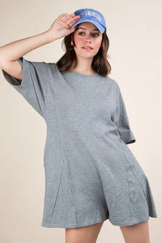 VERY J Mineral Washed Oversized Knit Comfy Romper