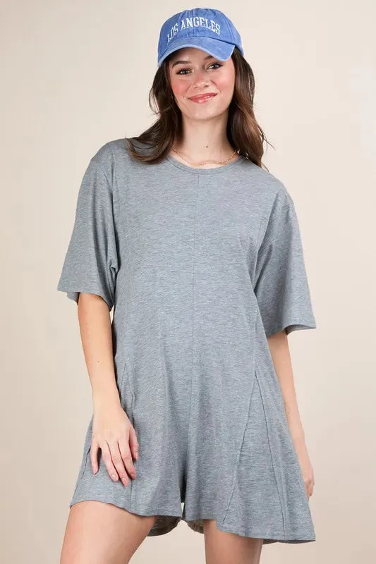 VERY J Mineral Washed Oversized Knit Comfy Romper