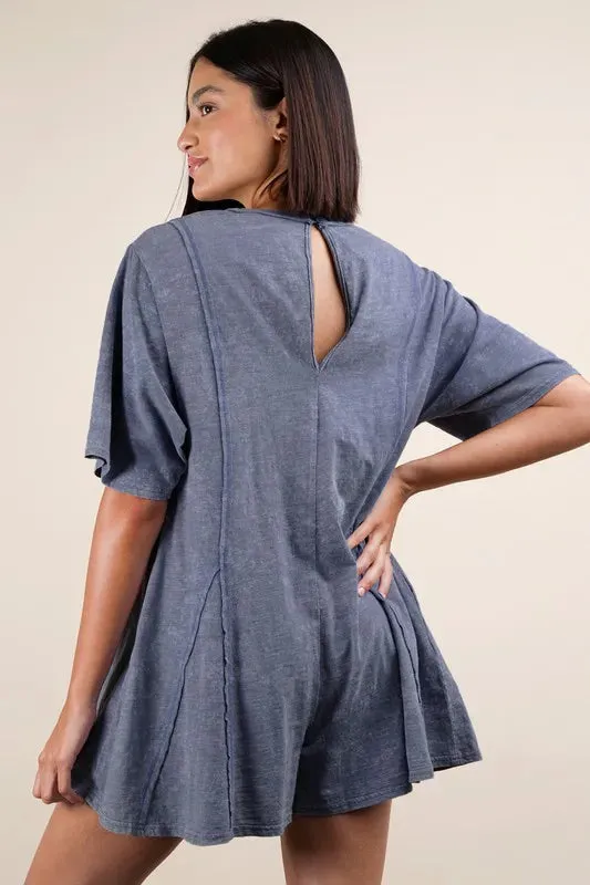 VERY J Mineral Washed Oversized Knit Comfy Romper