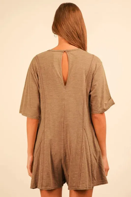 VERY J Mineral Washed Oversized Knit Comfy Romper