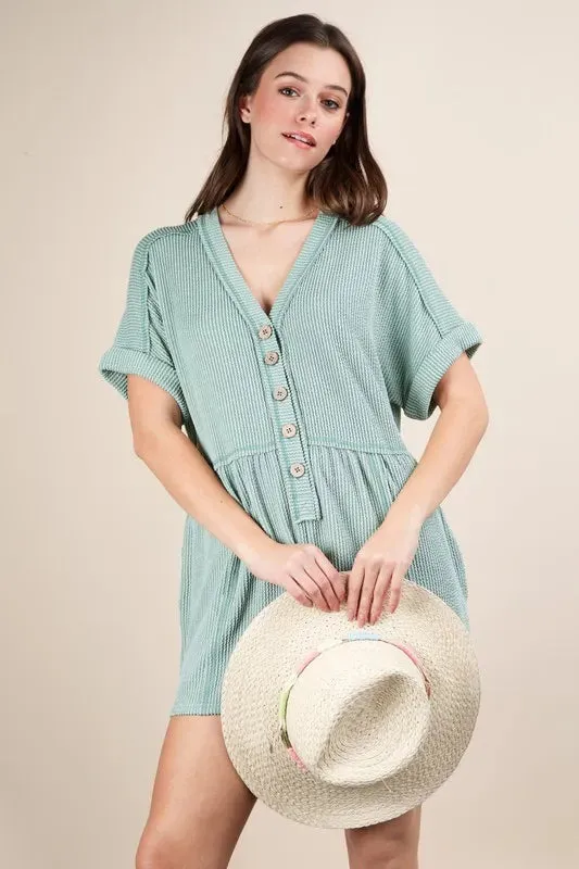 VERY J Two Tone Ribbed Knit Comfy Casual Romper