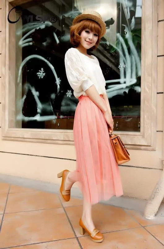 Womens Lace Princess Fairy Style Voile Tulle Skirt Bouffant Puffy Fashion Skirt Long Skirt Tutu Skirt A-line QZ1374