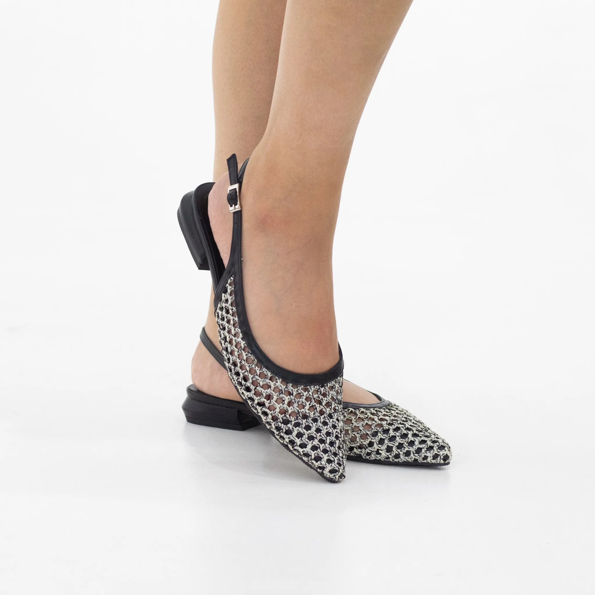 Zlata open-weaved meshed 2cm flat heel sling back pointy pump